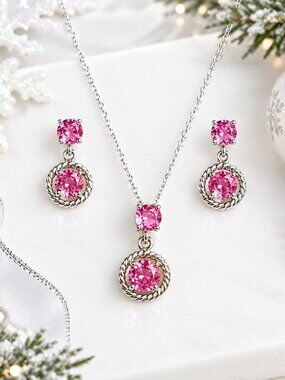 Pink Topaz Sterling Silver Necklace Earring set 🆕